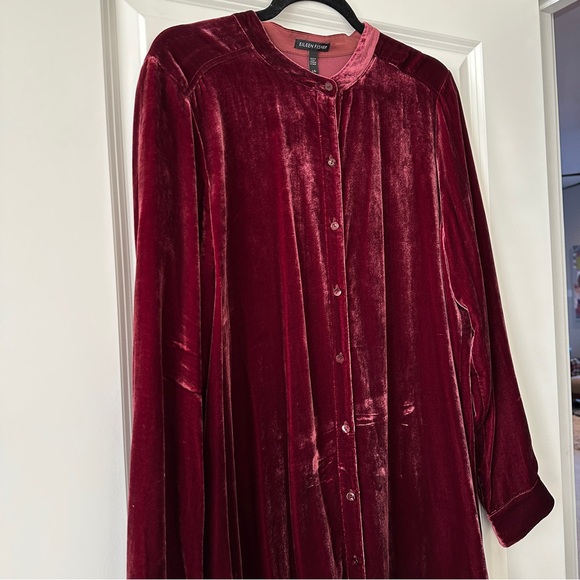 Eileen Fisher Red Velvet Tunic Blouse - Size - Large - Picture 6 of 8